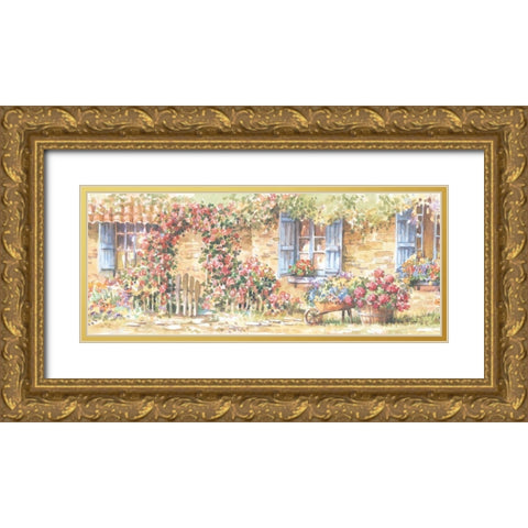 Cottage Flowers Panel I Gold Ornate Wood Framed Art Print with Double Matting by Unknown