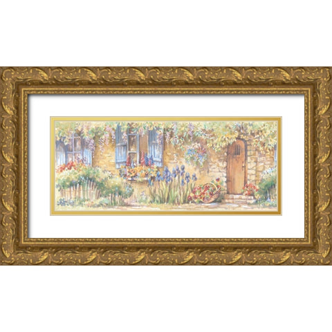 Cottage Flowers Panel II Gold Ornate Wood Framed Art Print with Double Matting by Unknown