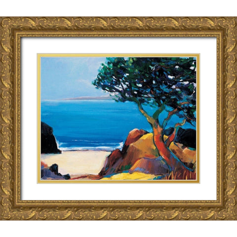 Tree by the Sea Gold Ornate Wood Framed Art Print with Double Matting by Unknown