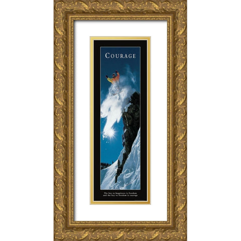 Courage - Snowboarder Gold Ornate Wood Framed Art Print with Double Matting by Frontline