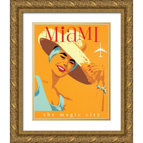 Miami Magic City Gold Ornate Wood Framed Art Print with Double Matting by Unknown