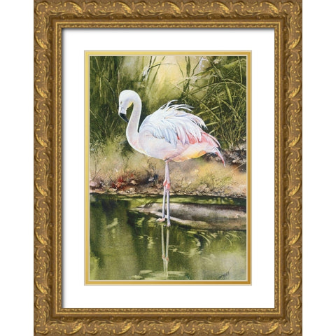 Flamingo Gold Ornate Wood Framed Art Print with Double Matting by Unknown