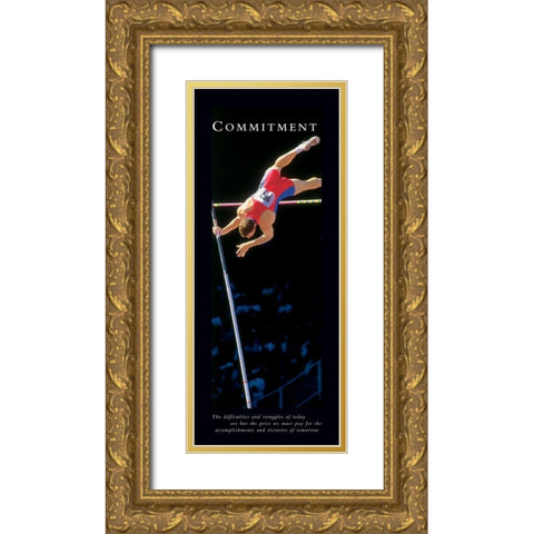 Commitment - Pole Vaulter Gold Ornate Wood Framed Art Print with Double Matting by Frontline