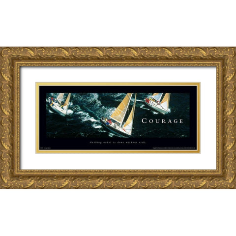 Courage Sailboats Gold Ornate Wood Framed Art Print with Double Matting by Unknown