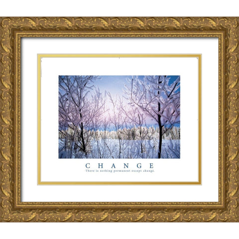 Change - Snowy Trees Gold Ornate Wood Framed Art Print with Double Matting by Frontline