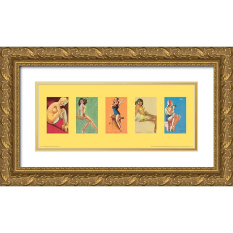 Pin Up Girls Panel I Gold Ornate Wood Framed Art Print with Double Matting by Unknown