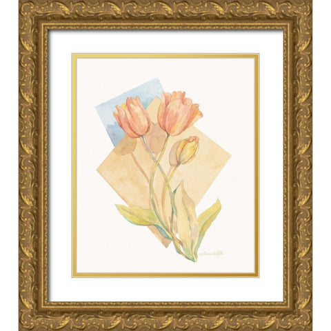 Tulip Pastel Collage I  Gold Ornate Wood Framed Art Print with Double Matting by Unknown