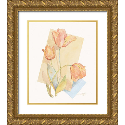 Tulip Pastel Collage II Gold Ornate Wood Framed Art Print with Double Matting by Unknown