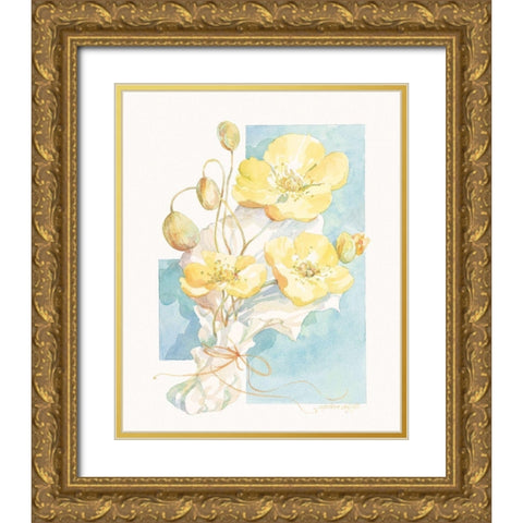 Poppies Yellow Pastel I Gold Ornate Wood Framed Art Print with Double Matting by Unknown