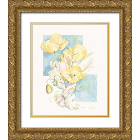 Poppies Yellow Pastel II Gold Ornate Wood Framed Art Print with Double Matting by Unknown