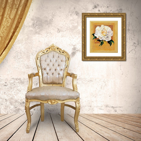 White Rose I Gold Ornate Wood Framed Art Print with Double Matting by Unknown