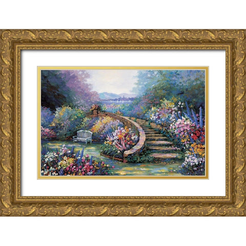 Garden View II Gold Ornate Wood Framed Art Print with Double Matting by Unknown