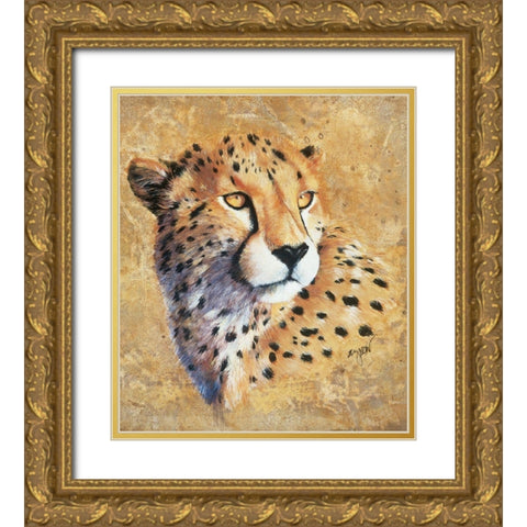 Jaguar Gold Ornate Wood Framed Art Print with Double Matting by Unknown