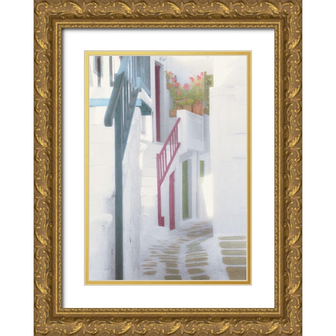 White Handrails Gold Ornate Wood Framed Art Print with Double Matting by Unknown
