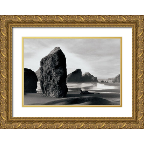 Ocean Stones Gold Ornate Wood Framed Art Print with Double Matting by Unknown
