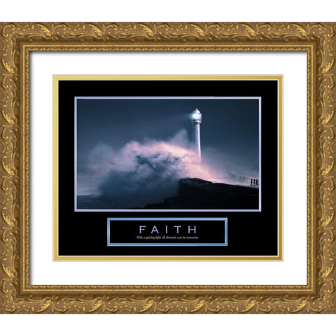 Faith - Lighthouse Gold Ornate Wood Framed Art Print with Double Matting by Unknown