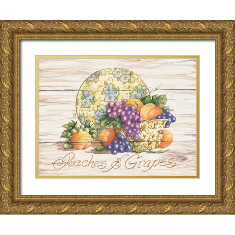 Peaches and Grapes Gold Ornate Wood Framed Art Print with Double Matting by Unknown