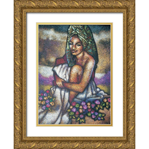 Nubian Lady Sitting I Gold Ornate Wood Framed Art Print with Double Matting by Unknown