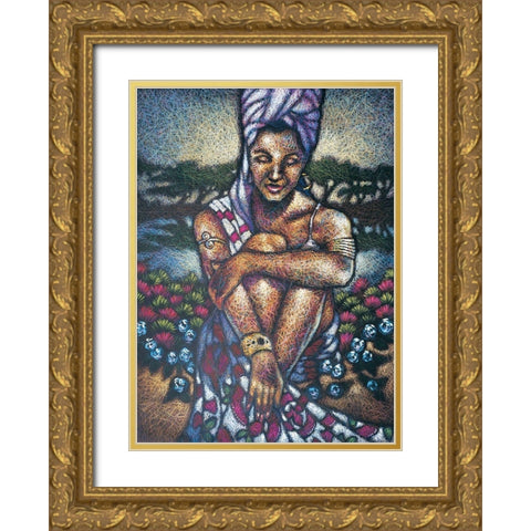 Nubian Lady Sitting II Gold Ornate Wood Framed Art Print with Double Matting by Unknown