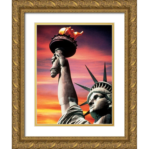 Statue of Liberty Gold Ornate Wood Framed Art Print with Double Matting by Unknown