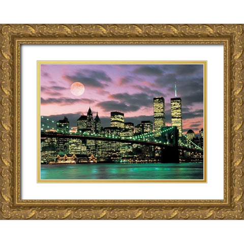 Brooklyn Bridge Gold Ornate Wood Framed Art Print with Double Matting by Unknown