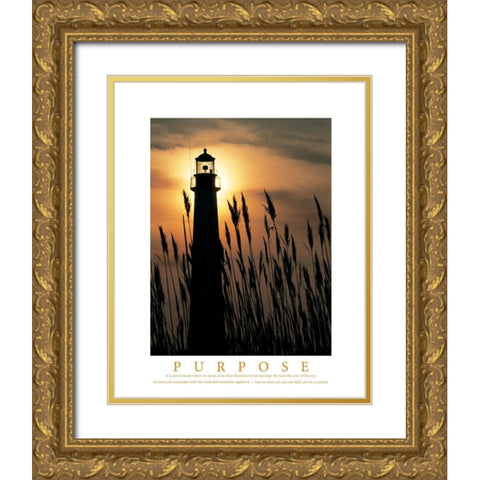 Purpose - Lighthouse in Reeds Gold Ornate Wood Framed Art Print with Double Matting by Unknown