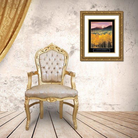 Explore - Mountain and Aspen Trees Gold Ornate Wood Framed Art Print with Double Matting by Unknown