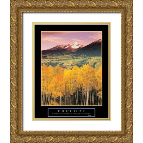 Explore - Mountain and Aspen Trees Gold Ornate Wood Framed Art Print with Double Matting by Unknown