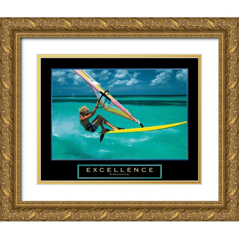 Excellence - Wind Surfer Gold Ornate Wood Framed Art Print with Double Matting by Unknown