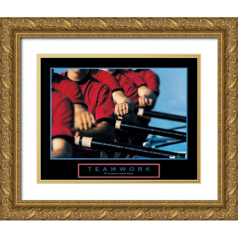 Teamwork - Rowers Gold Ornate Wood Framed Art Print with Double Matting by Unknown