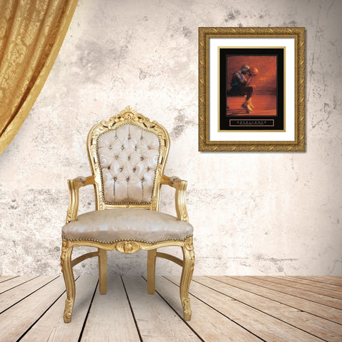 Excellence - Basketball Gold Ornate Wood Framed Art Print with Double Matting by Frontline