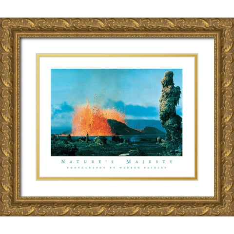 Volcano Island Gold Ornate Wood Framed Art Print with Double Matting by Unknown