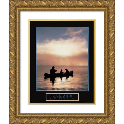 Values - Fisherman, Son and Dog Gold Ornate Wood Framed Art Print with Double Matting by Unknown