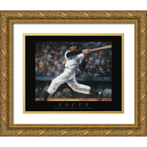 Focus - Baseball Gold Ornate Wood Framed Art Print with Double Matting by Frontline