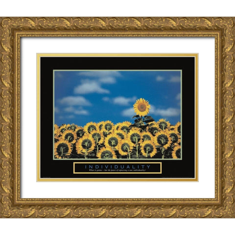 Individuality - Sunflowers Gold Ornate Wood Framed Art Print with Double Matting by Unknown