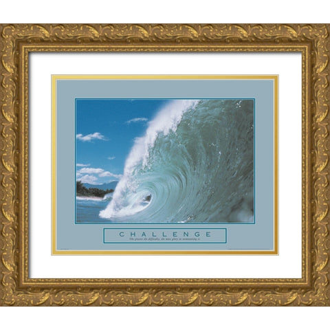 Challenge - Crashing Wave Gold Ornate Wood Framed Art Print with Double Matting by Unknown