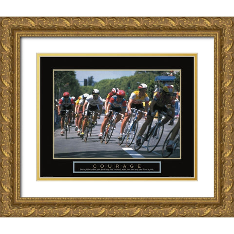 Courage - Bicycle Race Gold Ornate Wood Framed Art Print with Double Matting by Unknown