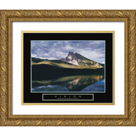 Vision - Mountain Reflection Gold Ornate Wood Framed Art Print with Double Matting by Unknown