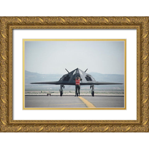 Stealth Fighter Gold Ornate Wood Framed Art Print with Double Matting by Unknown