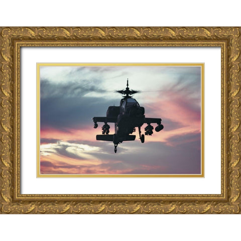 Helicopter Precision Gold Ornate Wood Framed Art Print with Double Matting by Unknown