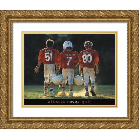 Winners Never Quit - Football Gold Ornate Wood Framed Art Print with Double Matting by Unknown