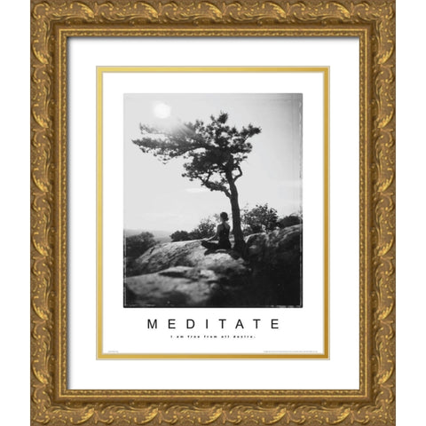 Meditate - Yoga Gold Ornate Wood Framed Art Print with Double Matting by Unknown