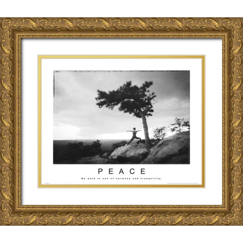 Peace - Yoga Gold Ornate Wood Framed Art Print with Double Matting by Unknown