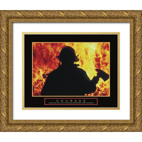 Courage - Fireman Gold Ornate Wood Framed Art Print with Double Matting by Unknown