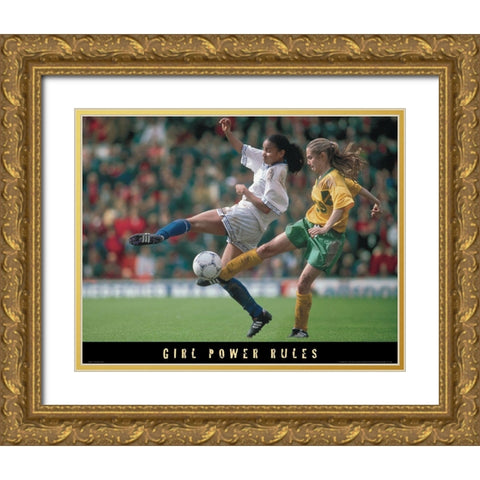Girl Power - Soccer Gold Ornate Wood Framed Art Print with Double Matting by Unknown