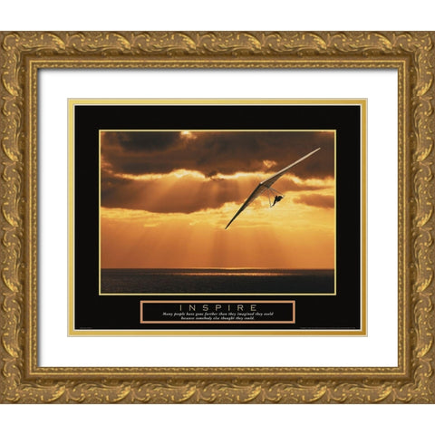 Inspire - Hang Glider Gold Ornate Wood Framed Art Print with Double Matting by Unknown