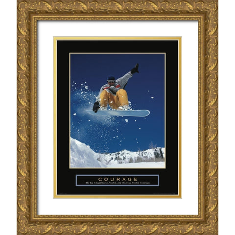 Courage - Snowboarding Gold Ornate Wood Framed Art Print with Double Matting by Frontline