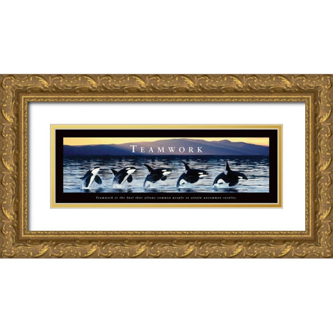 Teamwork - Whales Gold Ornate Wood Framed Art Print with Double Matting by Frontline
