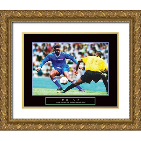 Drive - Soccer Gold Ornate Wood Framed Art Print with Double Matting by Frontline