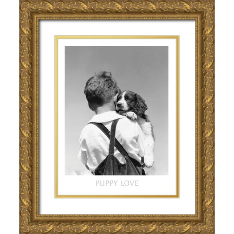 Puppy Love Gold Ornate Wood Framed Art Print with Double Matting by Frontline